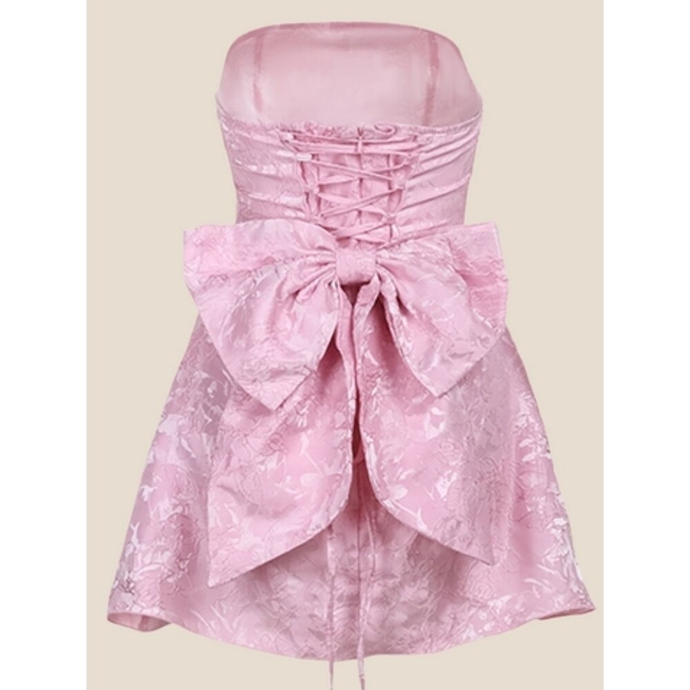Womens Size Medium Strapless Pink Back Bow A-line Short Dress  NWOT